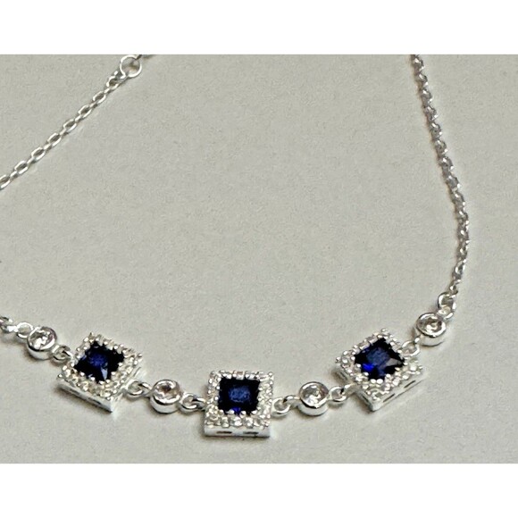 NEW 925 Silver Blue Sapphire Bracelet – Square Station Design, 8 Inches - Picture 6 of 8